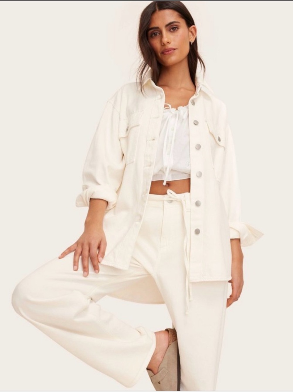 Women's Long Sleeve Denim Shacket - Parke x Target Cream XS